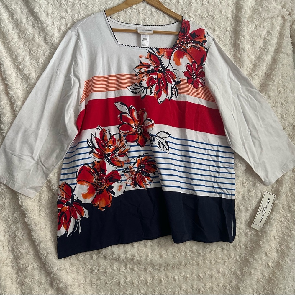 Alfred Dunner casual studded floral 3/4 sleeve plus size top 1x